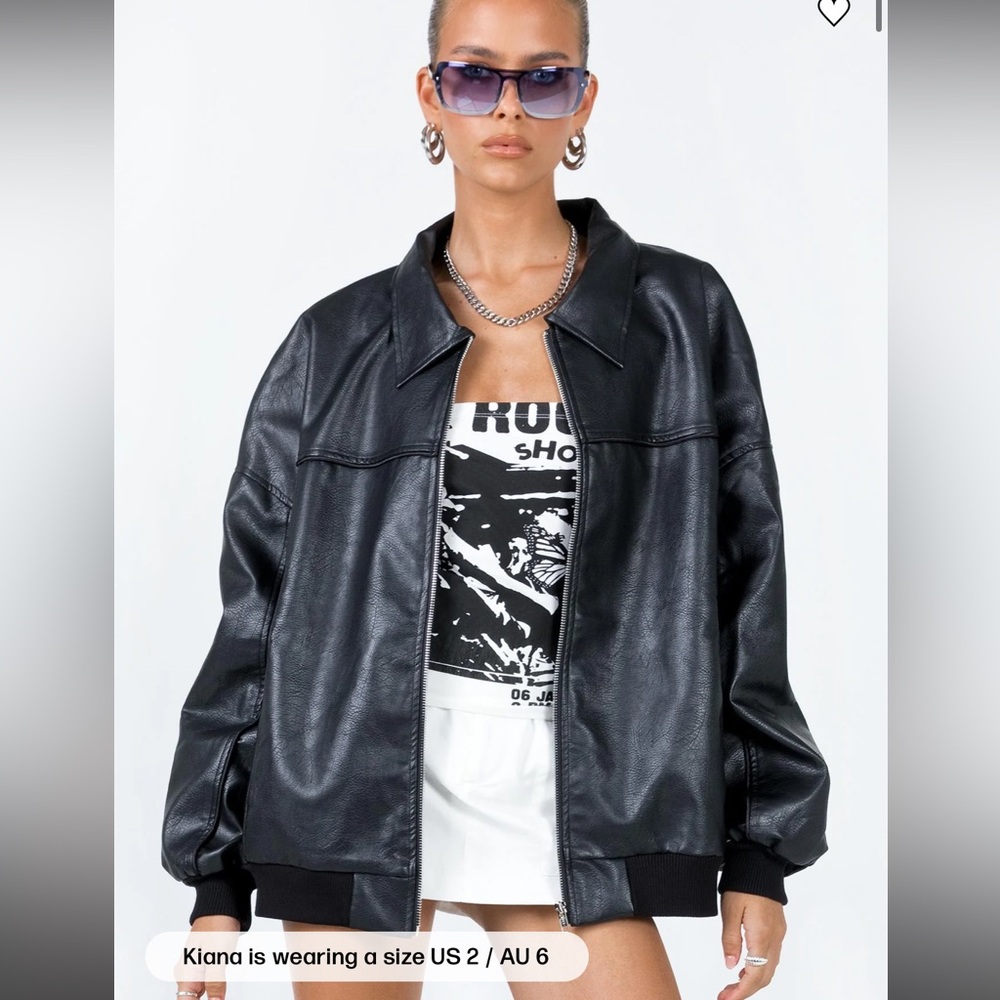 Princess Polly Goldsmith Faux Leather Bomber Jacket Black size 2